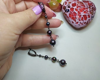 Black pearl earrings, black jewelry, Halloween earrings, long party earrings, pearl jewelry, dangle earrings, gift for woman