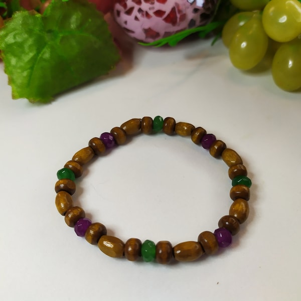 Pulsera de madera y piedra, pulsera de jade, pulsera casual, pulsera elástica de jadeíta,  pulsera para regalo, set de bisutería, regalo