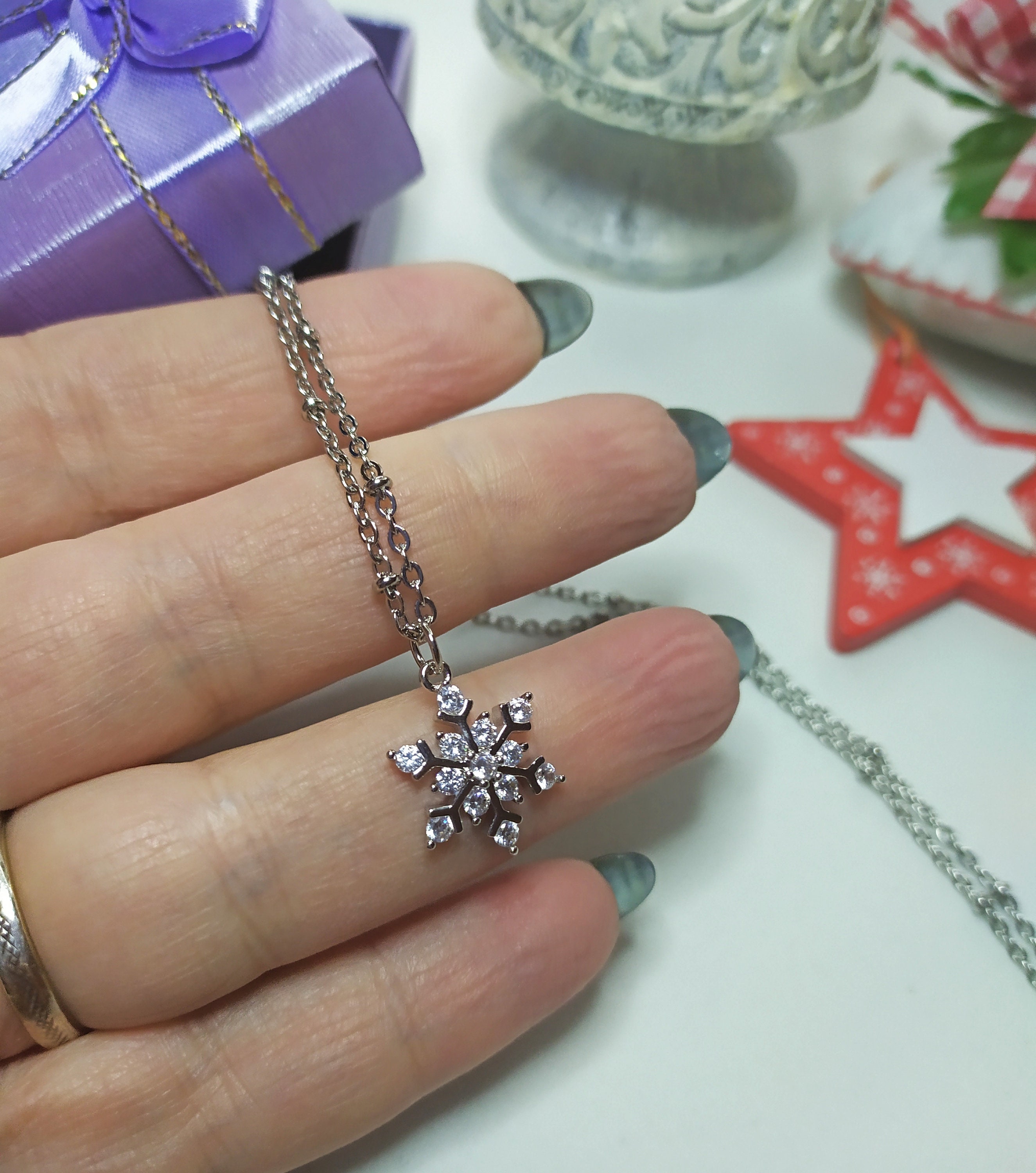 Womens 925 Sterling Silver Special Design Snowflake Necklace » Anitolia