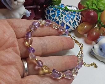 Amethyst and citrine bracelet, ametrine bracelet, natural stone bracelet,  elegant bracelet, jewelry set, gift for her