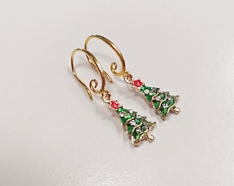 Orecchini da donna con albero di Natale, graziosi ganci smaltati