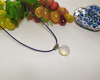 Moonstone necklace, white  necklace, black cord necklace, pendant necklace, round opalite pendant, moonstone pendant, christmas gift