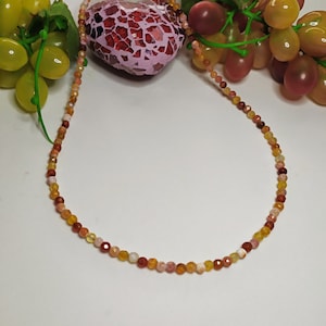 Red carnelian necklace, orange necklace, agate necklace, gemstone bead necklace, carnelian choker, natural stone choker, gift for her