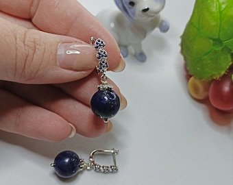 Lapis lazuli heart earrings, blue heart earrings, silver earrings, navy blue earrings, lapis jevelry, Valentines gift, dangle earrings