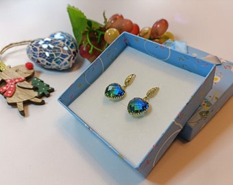 Blue heart earrings, blue earrings, romantic gold earrings, blue crystal earrings, cute earrings, cobalt blue earrings, christmas gift