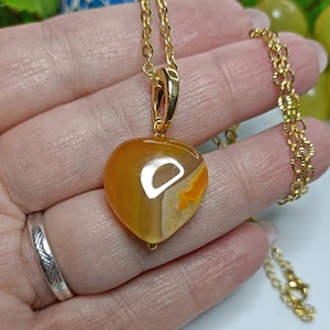 Carnelian heart pendant, Valentine&#39;s Day gift, orange pendant, heart necklace, chain with stone pendant, gift for her