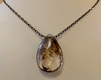 Quartz Necklace, Teardrop Necklace, Black Rutile Quartz Pendant, quartz Teardrop, Tourmalated Quartz Necklace, Quartz Jewelry, gift