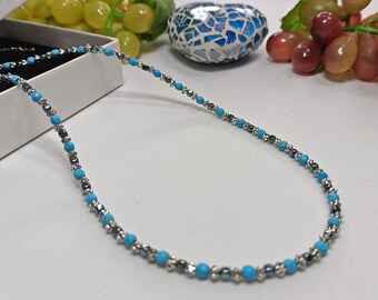 Collar azul  turquesa, gargantilla elegante de piedra, collar para verano, choker azul, collar único, regalo para mama