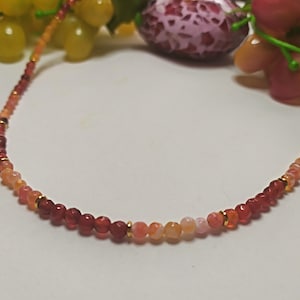 Red carnelian necklace, orange necklace, agate necklace, gemstone bead necklace, carnelian choker, natural stone choker, gift for her