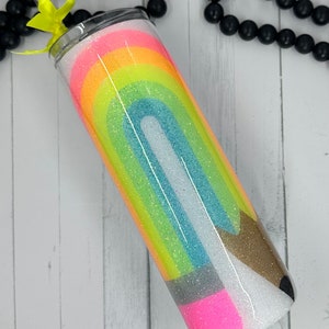 Pencil stainless steel glitter tumbler