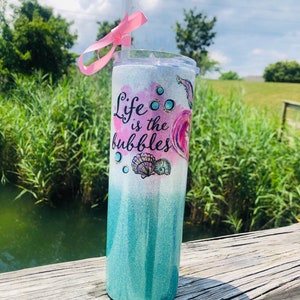 Beach mermaid glitter stainless steel tumbler