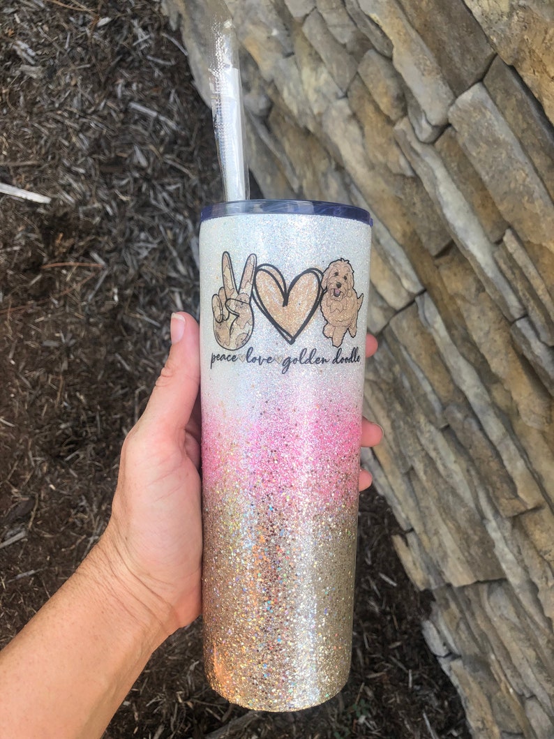 Golden Doodle Stainless Steel Glitter Tumbler Etsy
