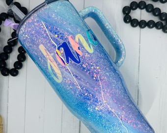 Personalized  glitter stainless steel tumbler 40oz with a handle