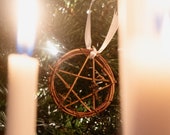 rustic pentacle yule ornament - 3&quot; woven grapevine pentacle with ribbon - witchy christmas