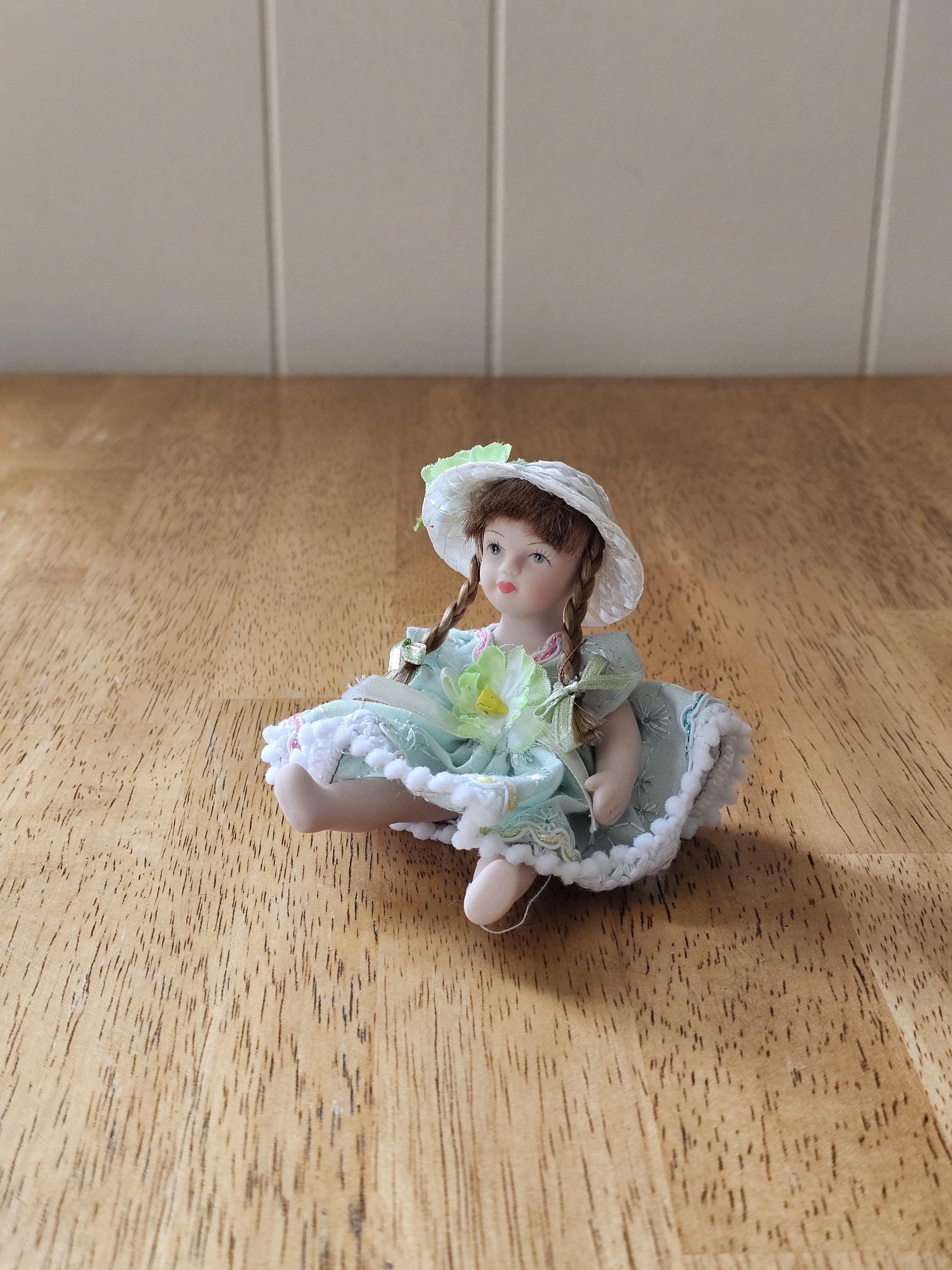 Miniature Springtime Porcelain Doll in Green Dress