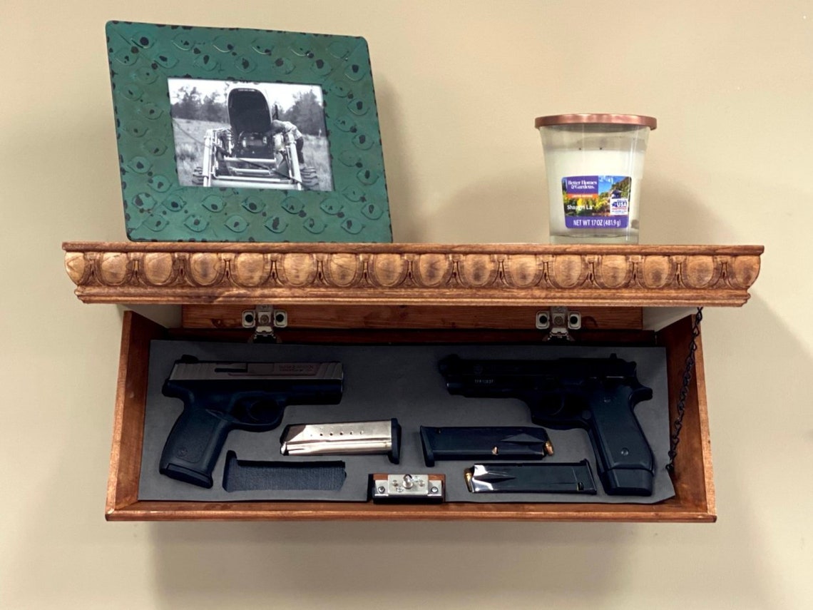 RFID Gun Concealment Shelf with Horseshoe trim Pine Shelf Etsy