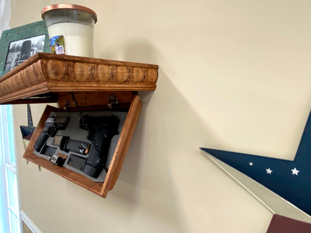 RFID Gun Concealment Shelf with Horseshoe trim Pine Shelf Etsy