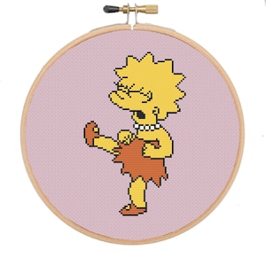 Simpsons Cross Stitch Digital Pattern - Kicking Air The Simpsons Cartoon PDF Lisa Simpson Cross Stitch Pattern