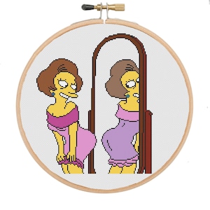 Simpsons Cross Stitch Digital Pattern - EDNA K - The Simpsons Cartoon PDF Edna Krabappel Teacher Simpsons Cross Stitch Pattern