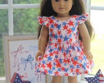 Flutter Sleeve Patriotic Dress for 18 inch doll - Fourth of July - fits American Girl size dolls