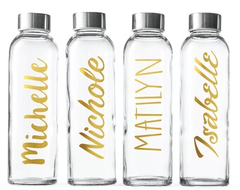 Custom Glass Water Bottle-Gold foil- 18oz Bottles Personalized