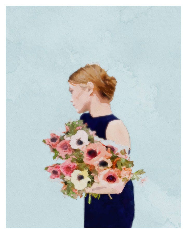 Digital Download Art Girl With Flowers Digital Print Art Etsy