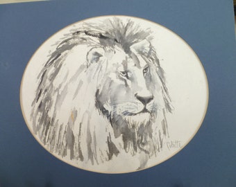 Vintage Aquarellbild eines majestätischen Löwen