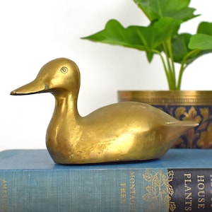 Brass Duck Figurine - Vintage Brass Duck - Desk Paperweight - Tabletop Decor - 6.75&quot; Long