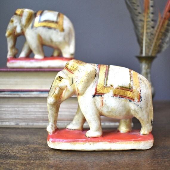 Vintage Stone Elephants Pair Of Decorative Elephant Etsy