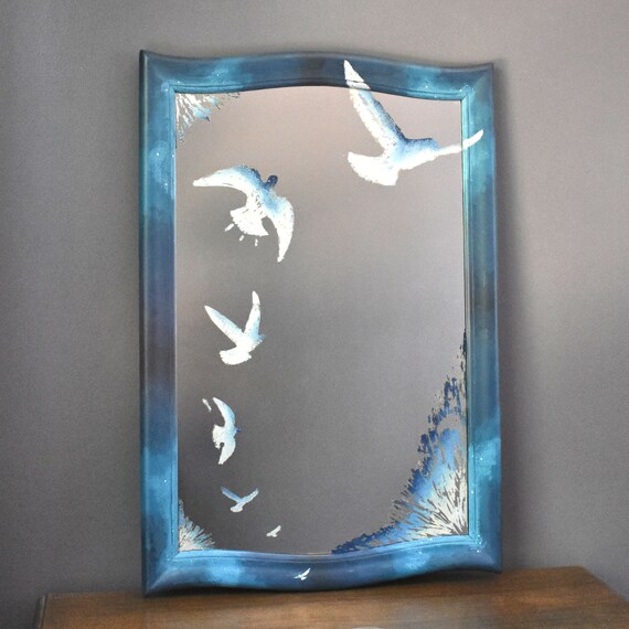 Birds Ascending Mirror Decorative Wall With Blue Birds Ascending Mirror Decorative Wall