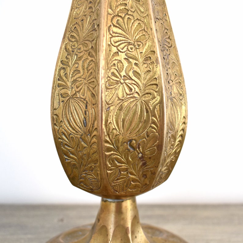 Vintage Brass Vase Tall Etched Brass Vase 14 Tall Etsy