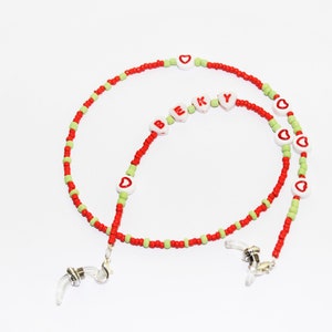 Personalisierte MASK Kid Kette für Brillen, Mädchen Brille Lanyard, Kind Brille, MASK Schlüsselband Kette, Name Gläser Kette für Kind, Regenbogen Herzen
