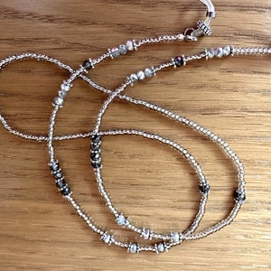 Cadena de gafas con cuentas de plata con cristales, cadena de gafas de sol de cristal, cordón de gafas de lectura de regalo para profesores, cordón para gafas