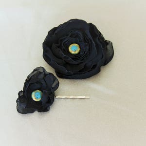 Textil BLACK FLOWER BROOCHE woman vintage,broches organza burn flower hair accessory pin,african flower chifon,ceramic, clip,retro style