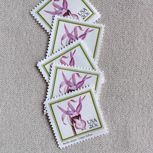 Cinque francobolli vintage da 20 centesimi Pacific Calypso Pink Flower inutilizzati