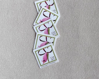 Five Vintage Unused 20-Cent Spreading Pogonia Pink Flower Stamps