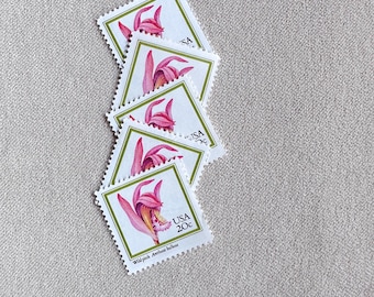 Five Vintage Unused 20-Cent Wild Pink Flower Stamps