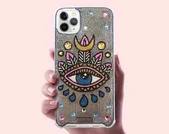 Evil eye phone case, luxury phone case, custom phone case, iphone 13, iphone 14 plus, iphone 15 pro max, samsung s22 plus, samsung s23 ultra