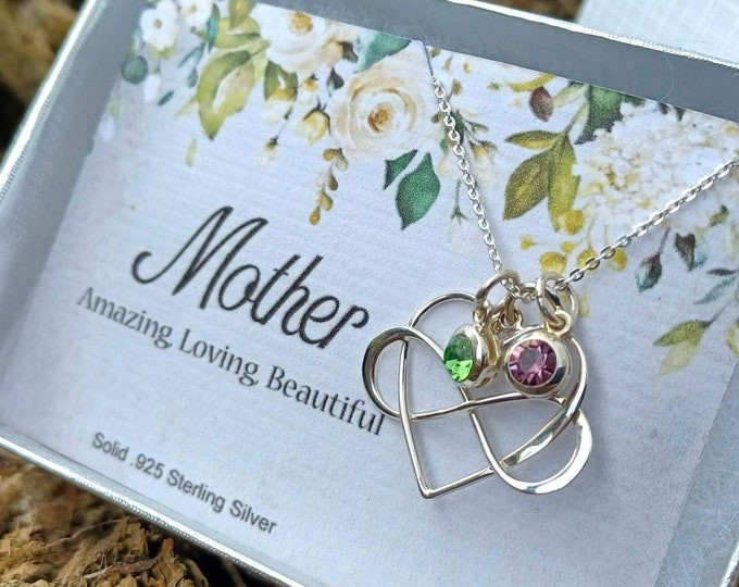 Happy Mother's Day Necklace Sterling Silver Crystal Birthstone Jewelry Gift Mothers Day from Daughter, Birthday Necklace, Necklace for Mom