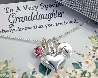 Sterling Silver, Granddaughter Necklace, Birthstone and Initial Personalized Charm Necklace for Granddaughter, Granddaughter Gifts, Birthday