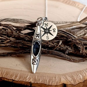 Kayak and compass Charm Necklace, Sterling Silver, Kayaker Gift, Kayaking Necklace, Kayak Jewelry, Gift for her, Kayaker Gift