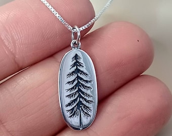 Pine Tree Necklace, 925, Sterling Silver, Evergreen Jewelry, Pine Tree Charm, Pine Tree Pendant, Woodland Jewelry, Birthday Gift for her