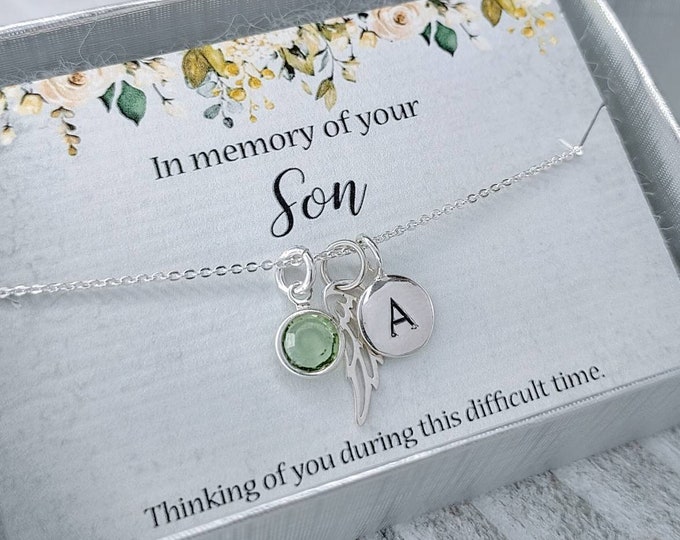 Memorial Gift for loss of Son, 925 Sterling Silver, Remembrance Personalized Necklace, Initial Necklace, Memorial Jewelry