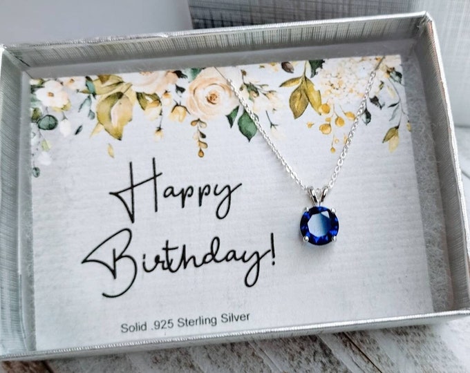 Birthstone Necklace, Sterling Silver, September Birthday Gift, Necklace for women, Necklace for Girls, Sapphire Jewelry, Pendant Necklace