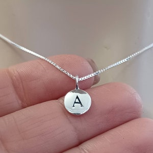 Initial Necklace 925 Sterling Silver Round Initial disc Letter Charm TINY 13x8 Pendant and Silver Chain Personalized Jewelry Gift minimalist