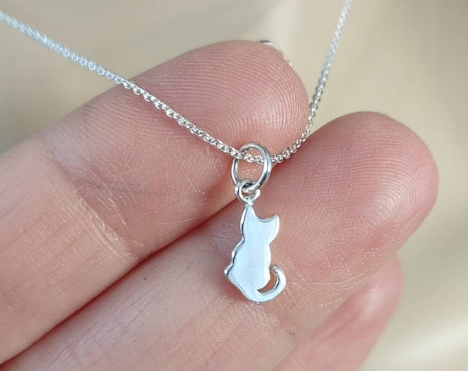 Tiny Cat Necklace, Sterling Silver, 925, Cat Necklace, Cat Charm, Kitty Pendant,  Cat Charm Necklace, Cat Lover Necklace, Gift for Cat Lover