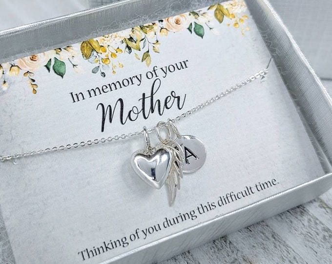 Mother Memorial Necklace, Sterling Silver, Loss of Mother Bereavement Memorial Sympathy Gift, Initial Necklace, Personalized Gifts