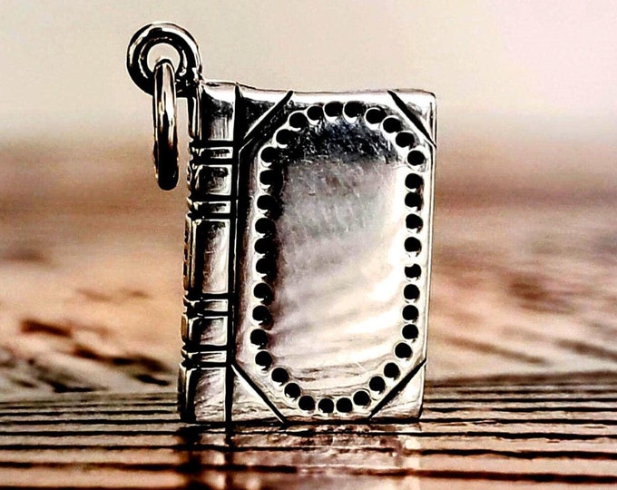 3D Book Charm, Sterling Silver, Bible Charm, Silver Book Charm, Library Book Charm, College Books Charm, Study Charm, Silver Book Charm