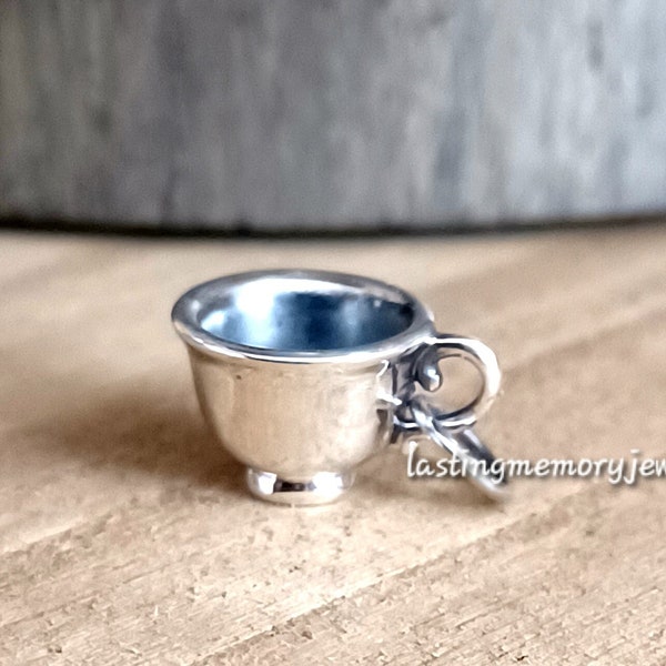 Teacup Charm, Sterling Silver Charm, tea cup Charm, Tea lover charm, Coffee cup Charm, Coffee lover Charm, Princess Charm, Tea Party Charm