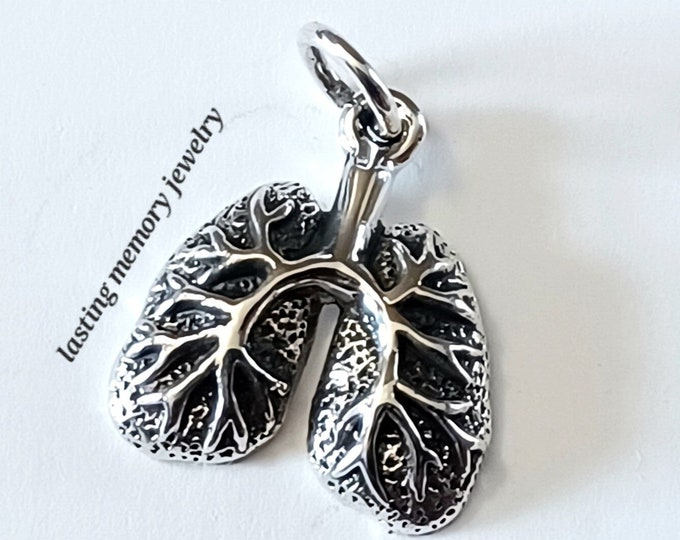 Lung Charm, Sterling Silver Lung Charm, Sterling Silver Lung Pendant, Lungs Charm, Asthma Charm, Lung Cancer Charm